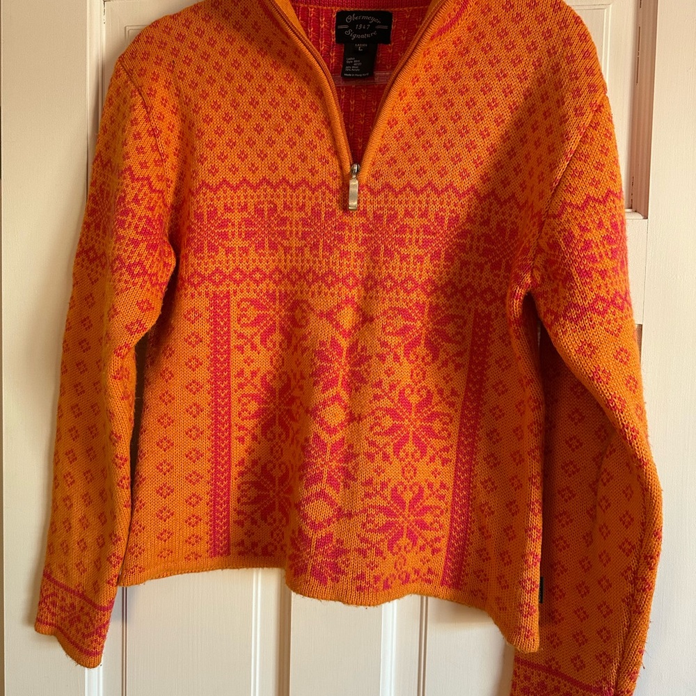 Obermeyer Large Orange and Pink Patterned Women's Sweater